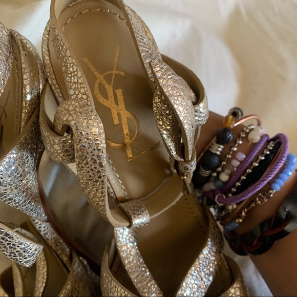 YSL tribute platform gold leather heels - Picture 14 of 16
